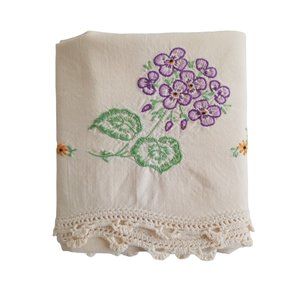 Floral Embroidered and Crocheted Scalloped Edge Pillowcase